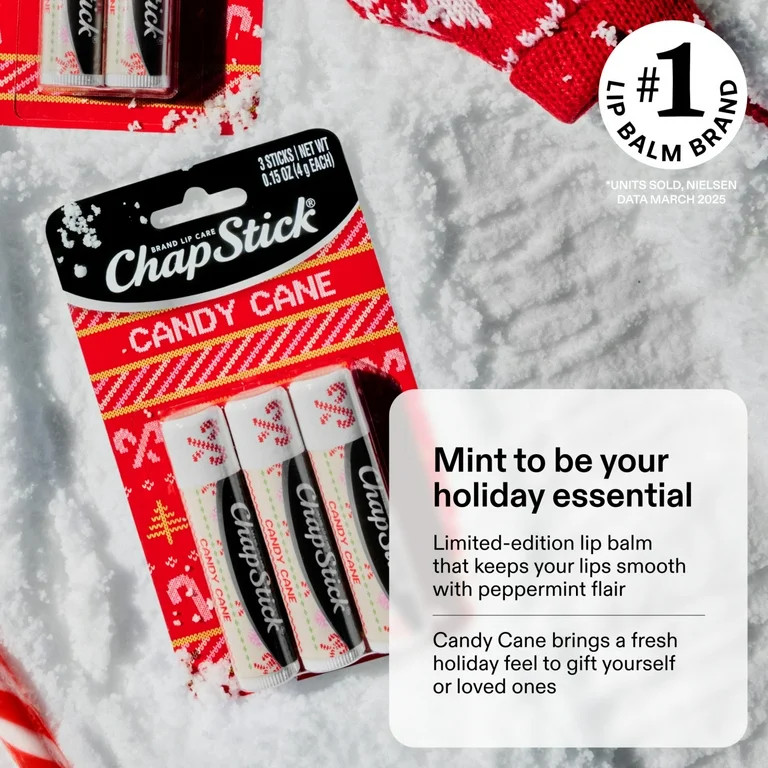 ChapStick Candy Cane Lip Balm, Peppermint Flavor Moisturizing Lip Care, 3 Pk, 0.15 OZ EA | Walmart (US)