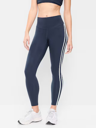 High-Waisted PowerChill Side-Striped 7/8 Leggings | Old Navy (US)