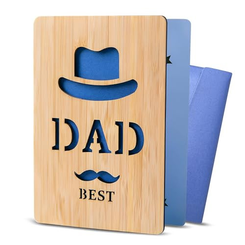 LOJAYUVE Wooden Father's Day Card - Handcrafted Greeting Card for Dad, DIY Message & Gift, 5.9" x 4.3" Blank Inside | Amazon (US)