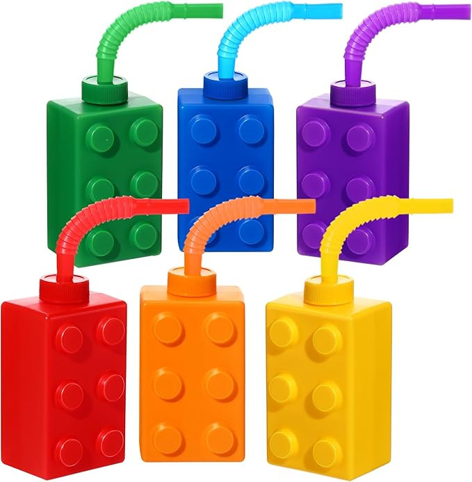 Building Blocks Cups 10 oz Reusable Brick Party Kids Cup Plastic Party Cups with Lids and Straws ... | Amazon (US)
