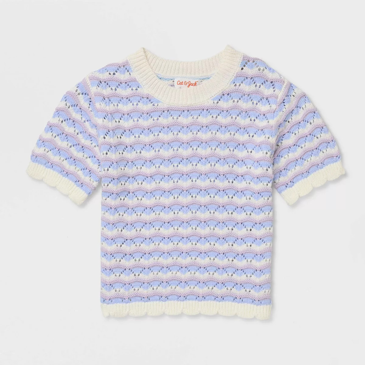 Toddler Girls' Short Sleeve Striped Crewneck Sweater - Cat & Jack\u2122 Purple/Blue 3T | Target