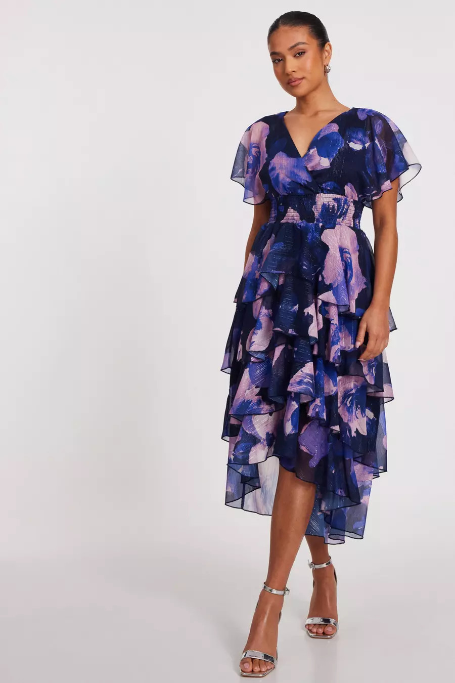 Petite Navy Dip Hem Midi Dress | Quiz Clothing