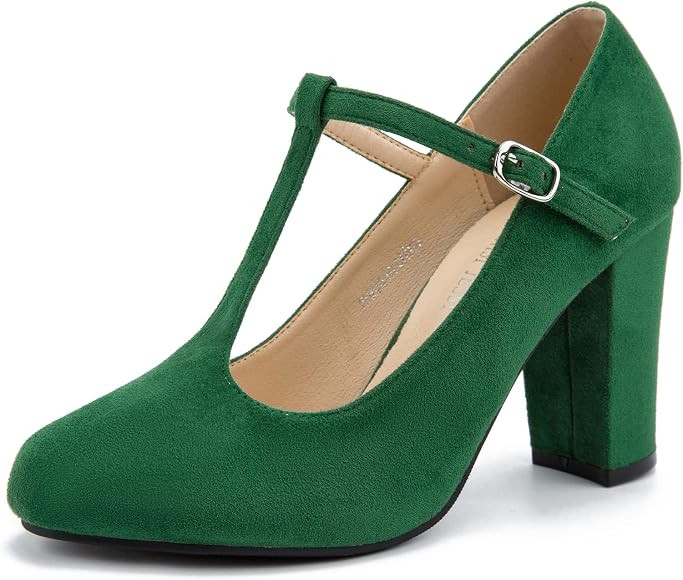 Women's T-Strap Mary Jane Pumps High Block Chunky Heel Wedding Dress Shoes | Amazon (US)