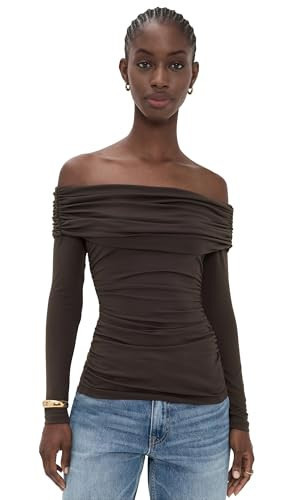 Susana Monaco Women's Off Shoulder Gathered Top, Java, Brown, L | Amazon (US)