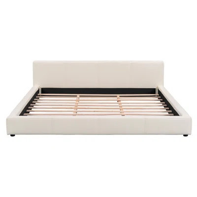 Upholstered Platform Bed with Engineered Hardwood, Low Profile Bed Frame with Headboard, No Box Spring Needed, Beige | Wayfair North America