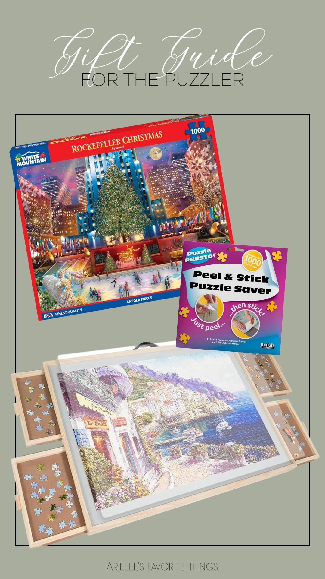 If you have a puzzle lover in your life, this is the cutest gift lineup 🎄🧩 Pair a festive holiday puzzle with a peel-and-stick puzzle saver so they can frame their finished masterpiece, and this puzzle board with sorting drawers is a game changer. Perfect for slow winter mornings and cozy nights in.

#LTKHoliday #LTKGiftGuide