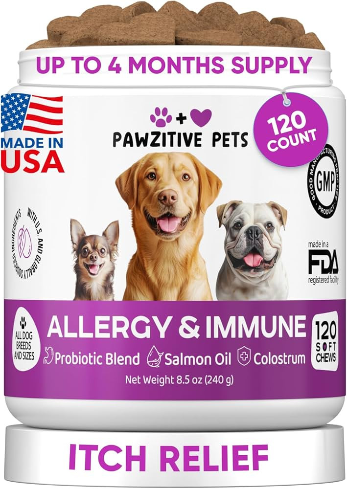 Dog Allergy Relief Chews for Itchy Skin - Seasonal and Food Allergy Chews for Shedding, Licking P... | Amazon (US)