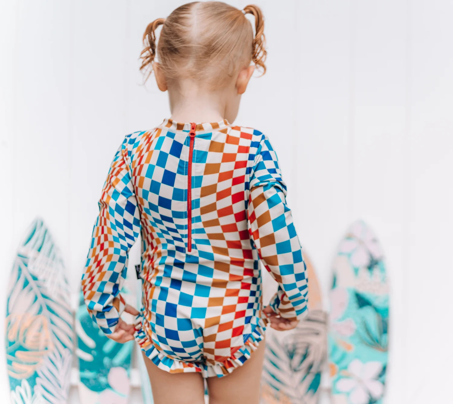 RUFFLE RASH GUARD- Groovy Check | millie + roo
