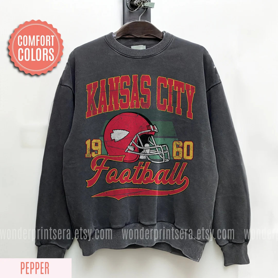Vintage Style Kansas City Football Comfort Colors Crewneck - Etsy | Etsy (US)