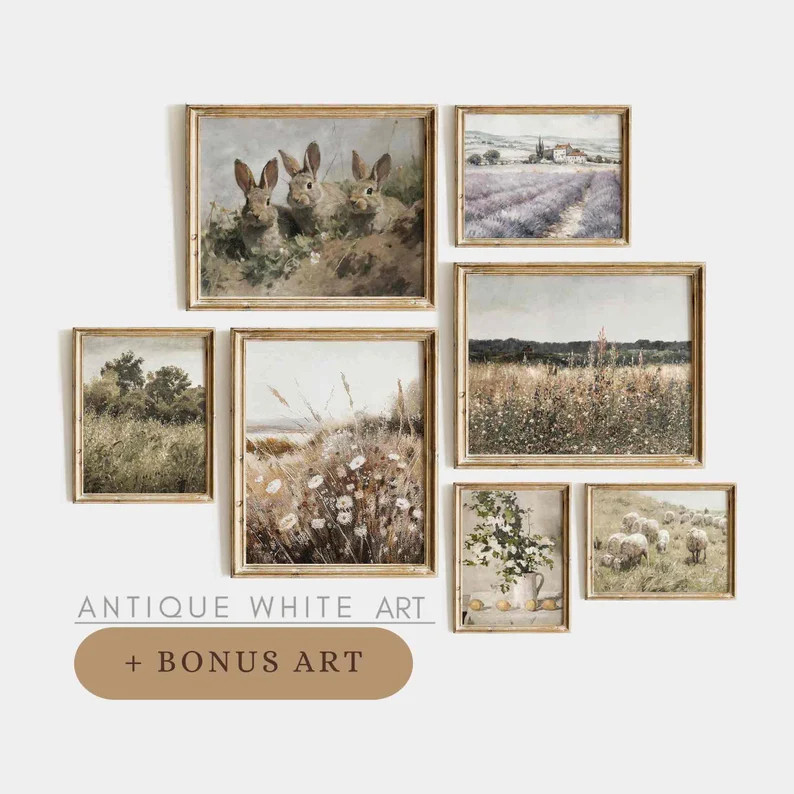 Printable Vintage Wildflower Prints, Set of Spring Wall Art, Country Field Landscape, Farmhouse E... | Etsy (US)