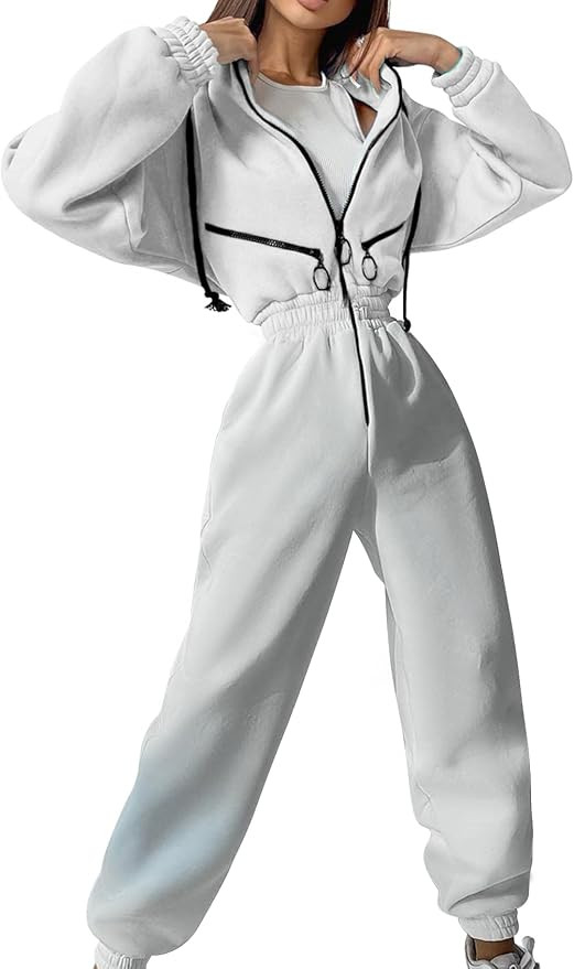 COZYPOIN Women Fleece Jumpsuits One Piece Outfits Hooded Sweatshirt Set High Waist Ladies Jumpsui... | Amazon (US)