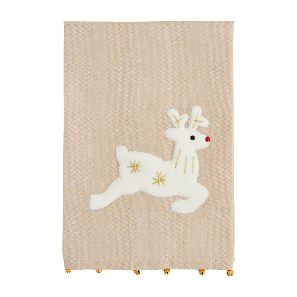 Mud Pie Reindeer Neutral Applique Towel in Tan | Chambray | Mud Pie