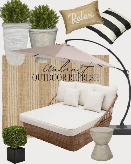 Outdoor refresh with these cute finds from Walmart! I can’t get over the lounger and rug!! Loving the outdoor accent table and planters too!! I linked some pretty faux shrubs that of course are great year round 

#LTKhome #LTKstyletip #LTKSeasonal