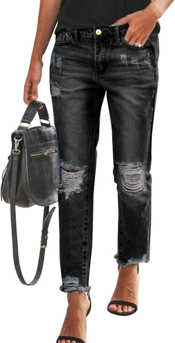 Sidefeel Women's Boyfriend Jeans Stretchy Ripped Distressed Denim Pants Size 4-18 | Amazon (US)