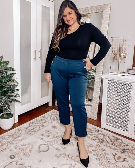 Wearing a 14 petite in the navy blue work trousers
Wearing an xl in the black bodysuit
Linked similar shoes

Loft, amazon bodysuit, work style, work outfit, trouser style 

#LTKworkwear #LTKcurves