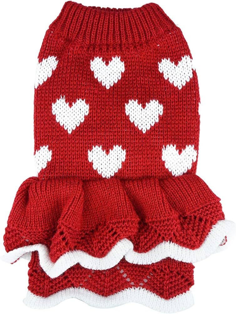 Puppy Dog Sweater Dress Valentine's Christmas Girl Red Winter Warm Dog Princess Dress Knitwear Pe... | Amazon (US)
