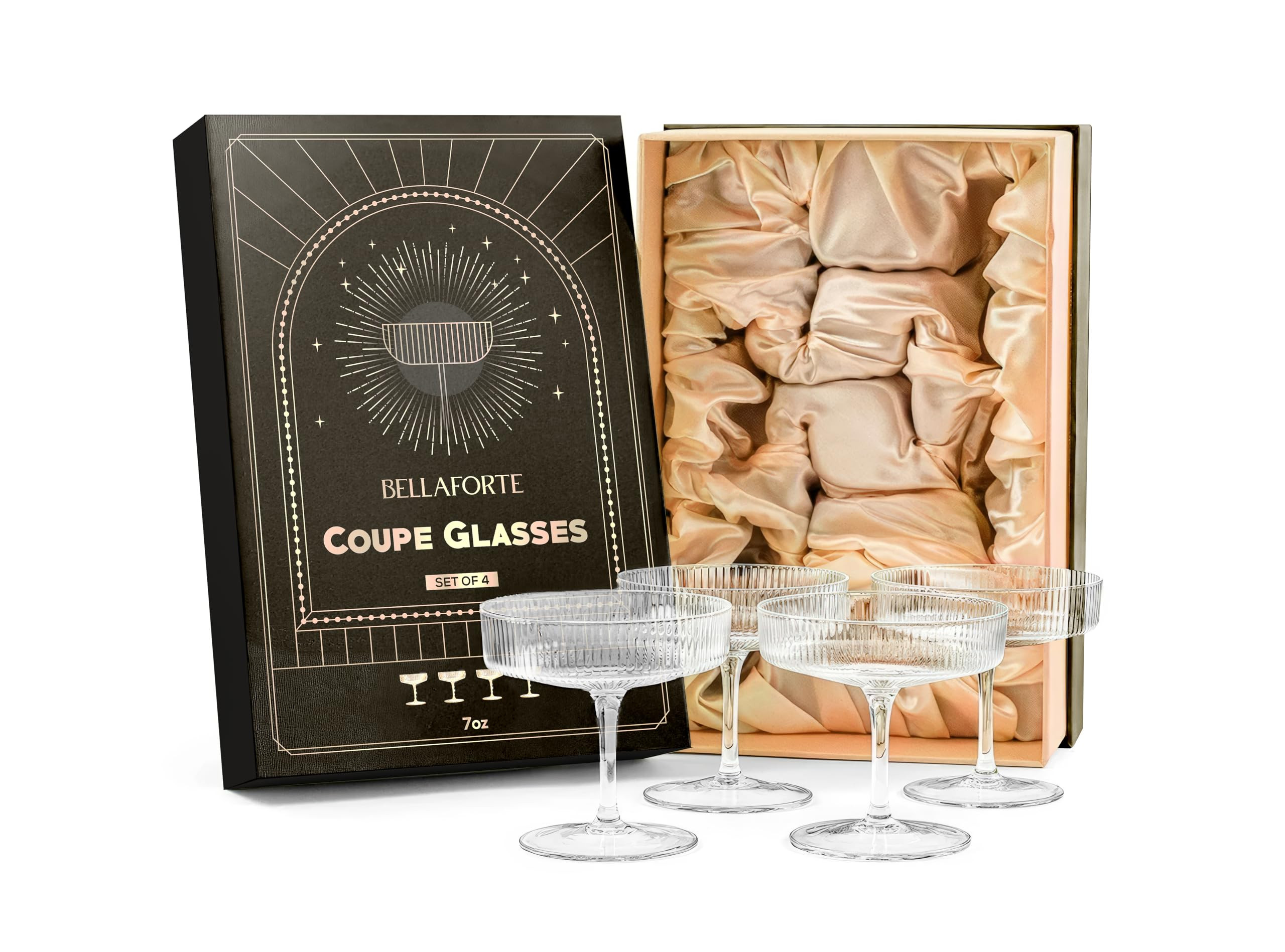 BELLAFORTE Champagne Coupe Glasses, Espresso Martini Glasses | Set of 4 | 7 oz Classic Cocktail G... | Amazon (US)