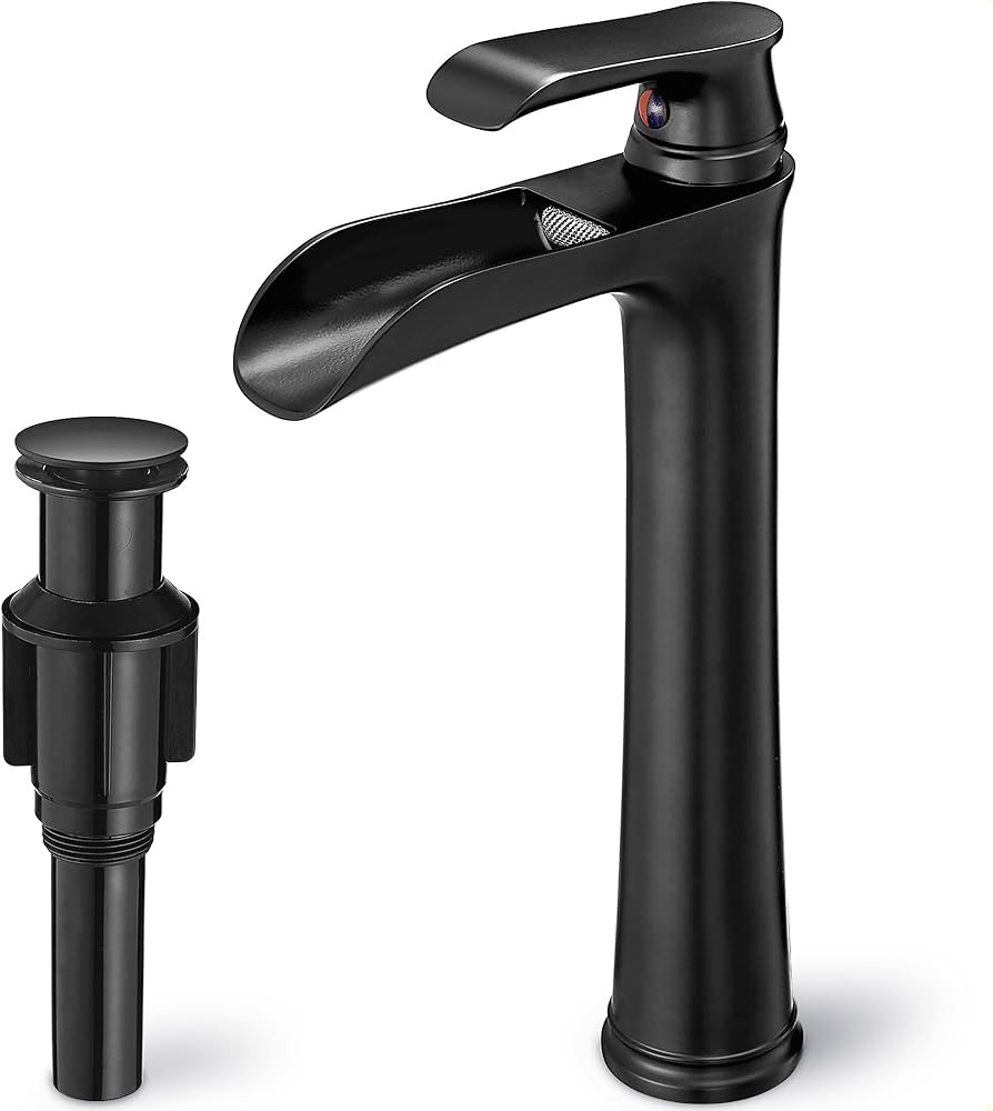 Waterfall Bathroom Sink Faucet, Brass Tall Black Bathroom Faucet Single Handle Vessel Faucet, Bat... | Amazon (US)