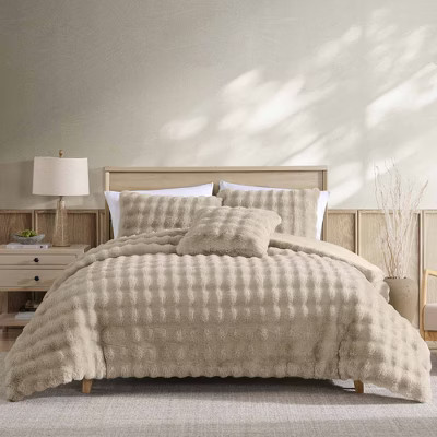 Riverbrook Home 4pc King Wavy Faux Fur Comforter Set Tan | Target