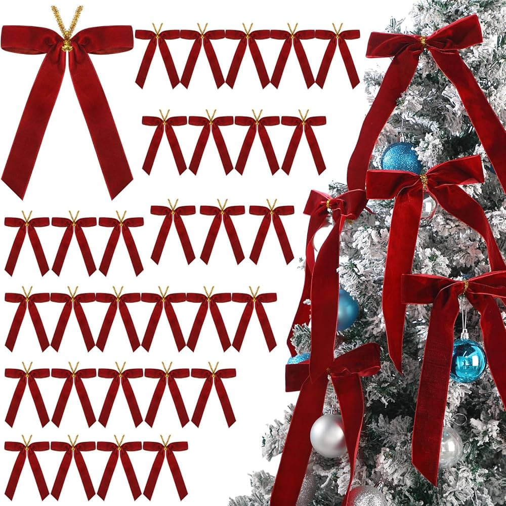 Riceshoot 30 Pcs Velvet Christmas Bow for Christmas Tree, Rustic Crafts Gift Bows, Christmas Garl... | Amazon (US)