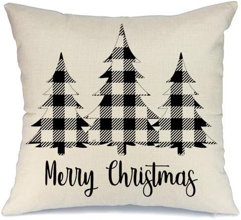 AENEY Christmas Plaid Pillow Cover 18x18 inch for Farmhouse Christmas Decor Black Buffalo Check T... | Amazon (US)