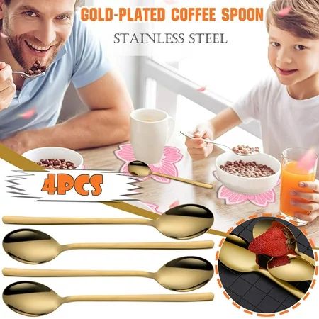 ONHUON 2021 Pack Of 4 Gold Plated Stainless Steel Spoons Mini Teaspoons Set | Walmart (US)