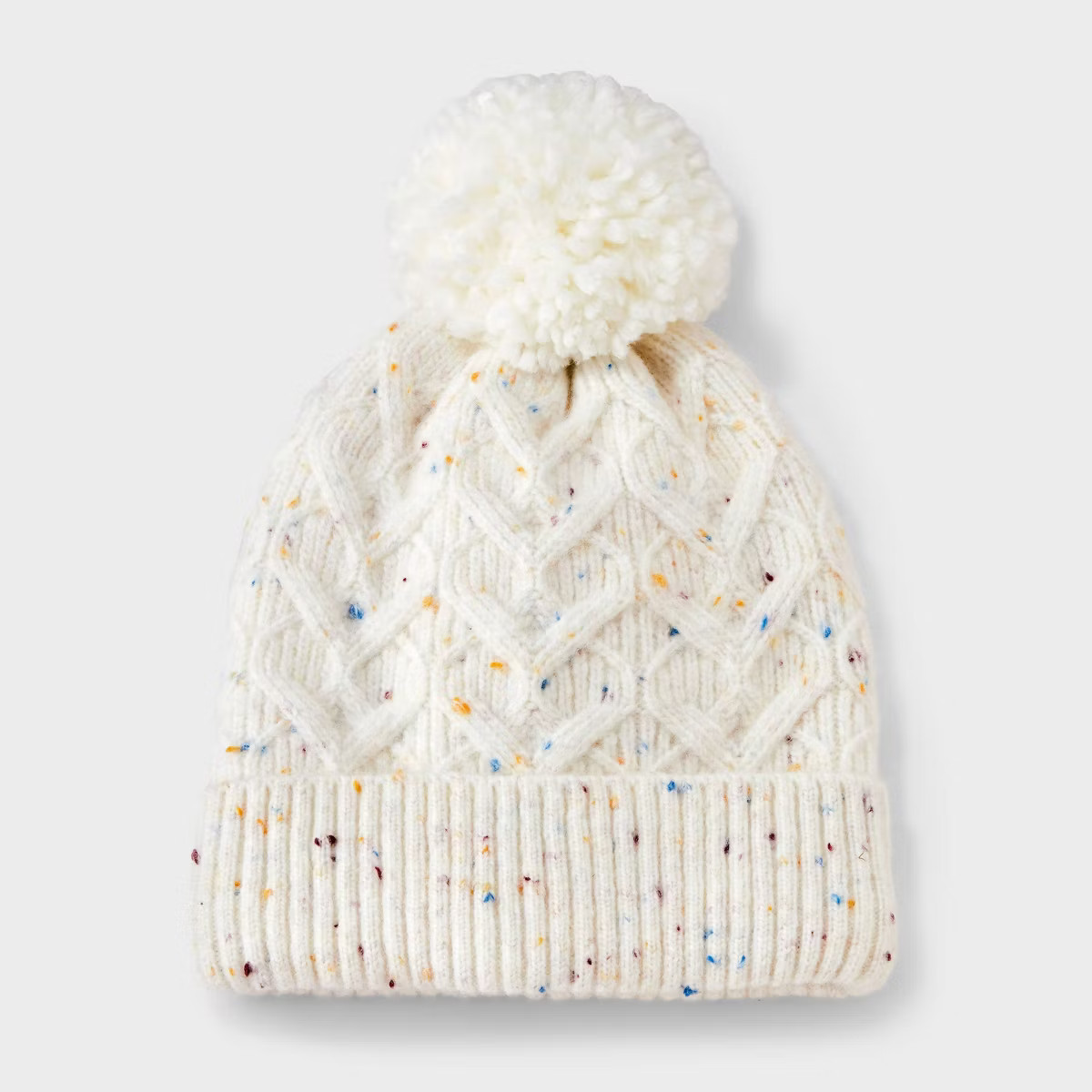 Toddler Girls' Heart Cable Knit Beanie With Pom - Cat & Jack™ Cream | Target