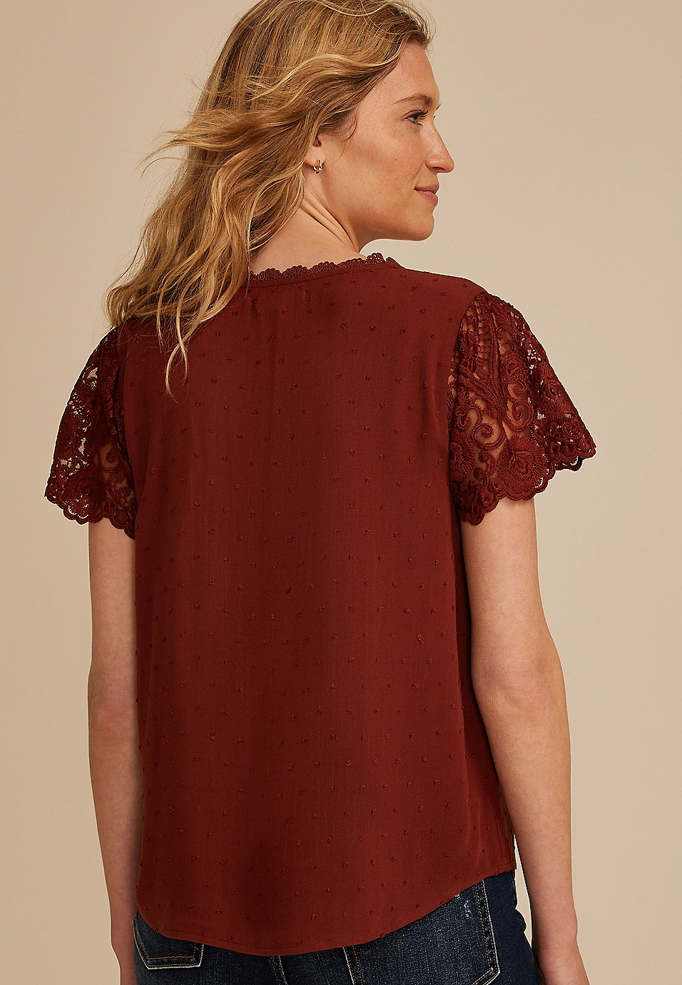 Clip Dot Lace Short Sleeve Blouse | Maurices