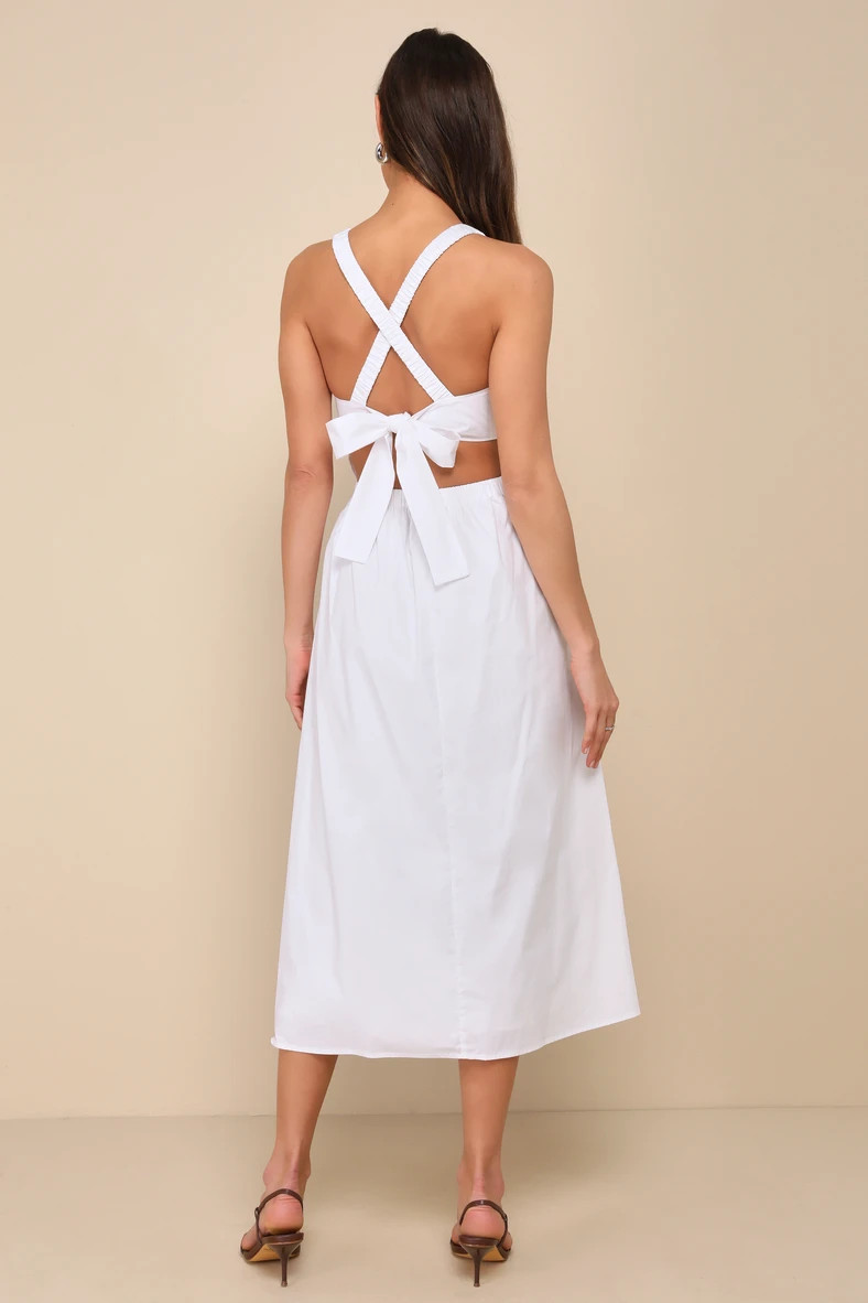 Strolling Sicily White Pleated Backless Midi Dress With Pockets | Lulus