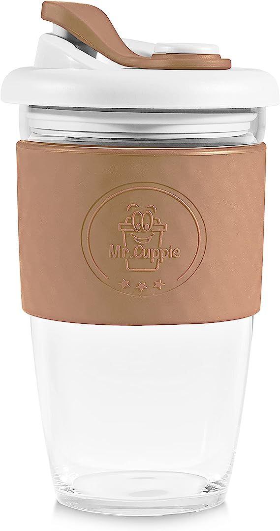 Mr.Cuppie 16 oz Glass Reusable Coffee Cups with Lids , Glass Travel Mugs with Non-slip Sleeve Dis... | Amazon (US)