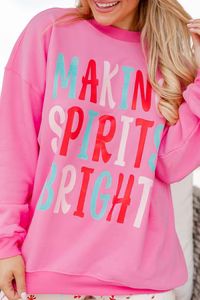 Making Spirits Bright Pink Oversized Graphic Sweatshirt | Pink Lily