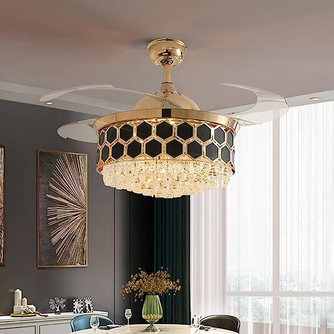 Fandian 42" Modern Crystal Ceiling Fan with LED Lights Remote Control Retractable Chandelier , 3 ... | Amazon (US)