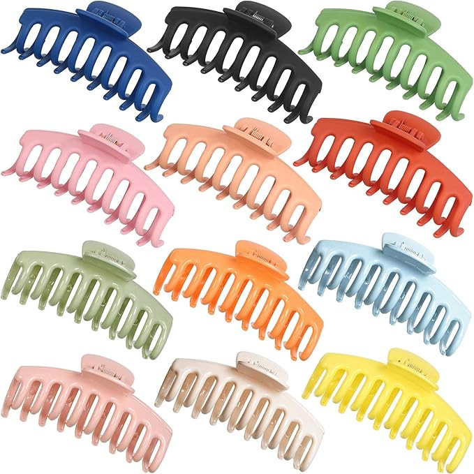 12 Pieces Big Hair Claw Clips, Messen Large Jaw Clips Non Slip Hair Clip Clamps Strong Hold Hair ... | Amazon (US)