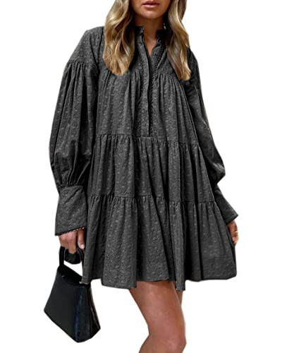 Roiii Women's Casual Long Sleeve Dress Sundress Swing Dress Tunic Dress Button Down Loose Flowy S... | Amazon (US)