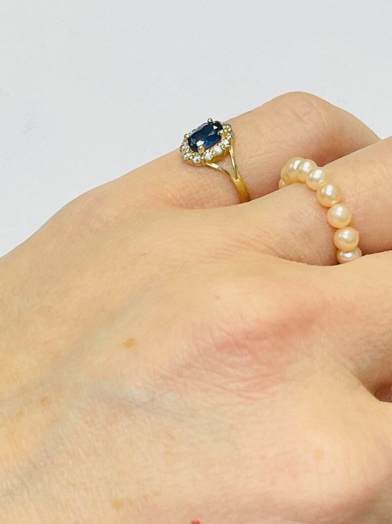 Solid 14K Yellow Gold Natural Sapphire and Diamond Halo Pinky Ring Size 3.25 - Etsy | Etsy (US)