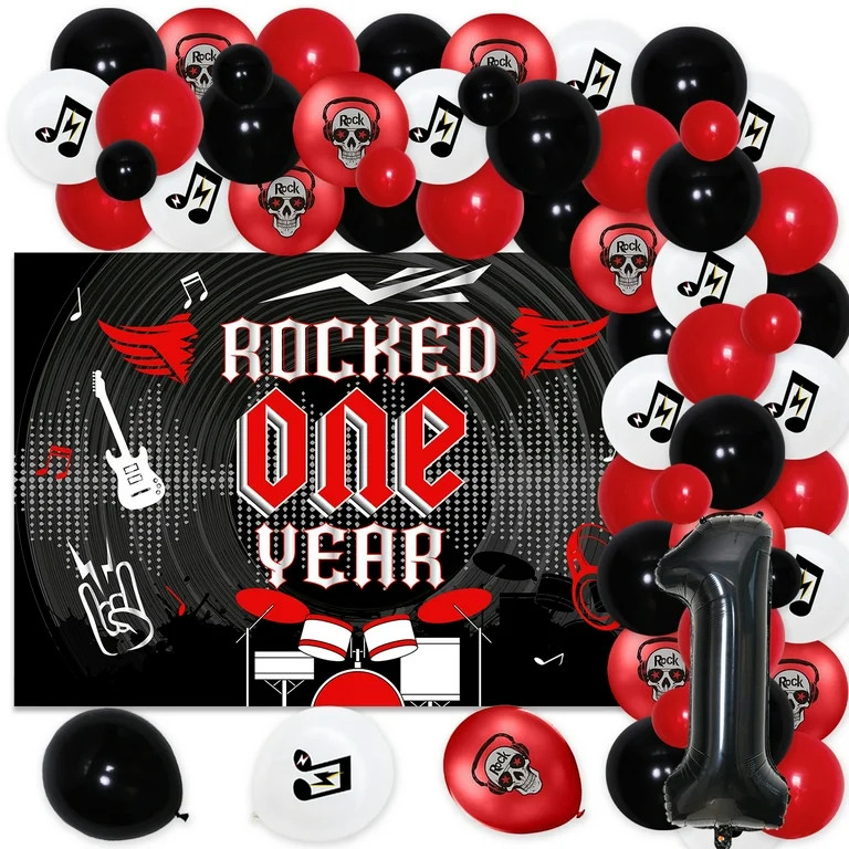 Rocked One Year 1st Birthday Decorations, Rock and Roll Music Themed Birthday Decorations for Boy... | Walmart (US)