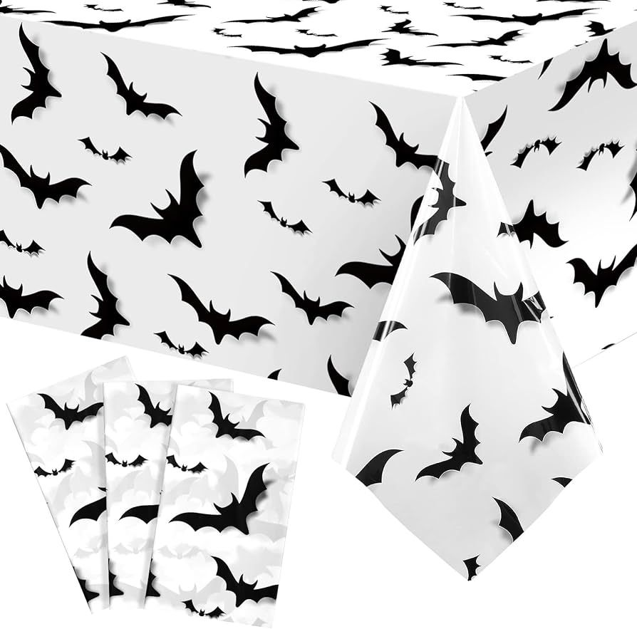 Tiamon 3 Pcs Halloween Tablecloth Halloween Bats Table Cloths White Table Cover Scary 3D Printed ... | Amazon (US)