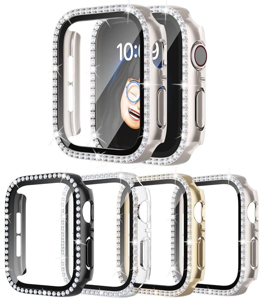 4 Pack Bling Case for Apple Watch Series 9/8/7 41mm, Glitter Rhinestone Diamonds Protective Case ... | Amazon (US)