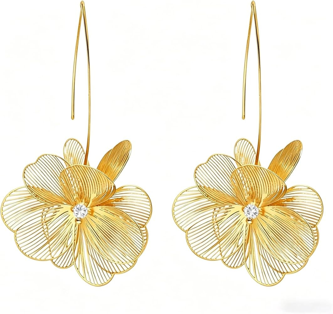 Amazon.com: Gold Flower Earrings for Women, Floral Dangle & Hoop Earrings, Lightweight Statement Jewelry Gift (gold A): Clothing, Shoes & Jewelry | Amazon (US)