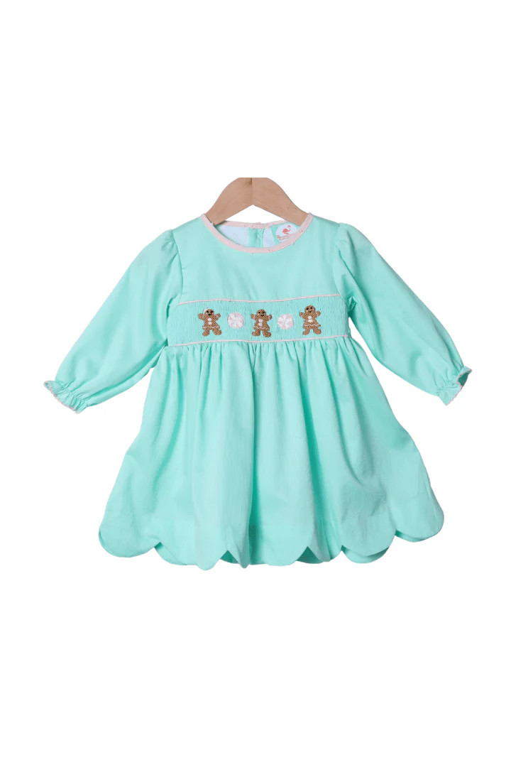 Smocked Gingerbread Sweets Mint Scalloped Dress | The Smocked Flamingo