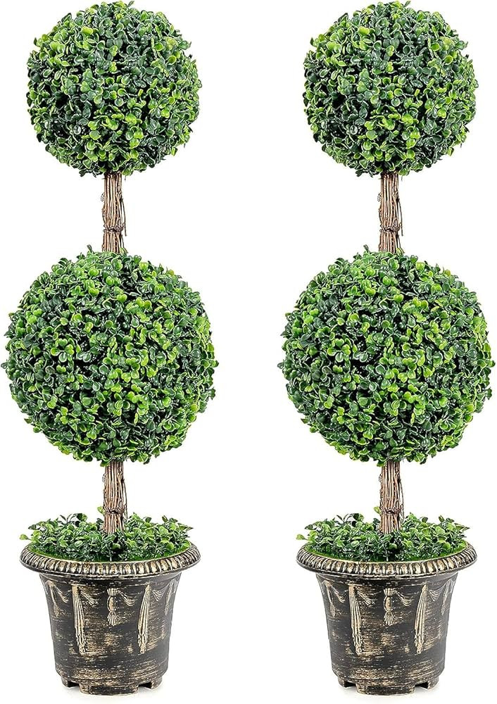 SAFEPLUS 3ft 2 Pack Artificial Boxwood Topiary Tree, Fake Greenery Plants Ball Tree for Indoor or... | Amazon (US)