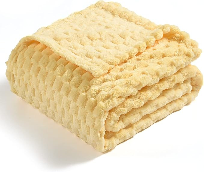 Vessia Flannel Fleece Throw Blanket(50x70 inch), 3D Jacquard Light Yellow Fuzzy and Warm Blanket ... | Amazon (US)