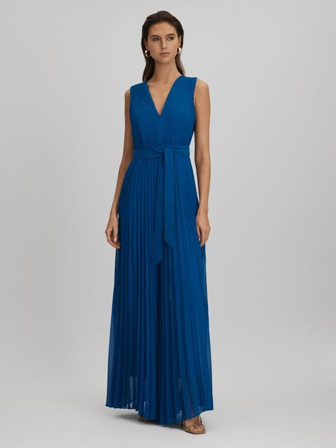 Reiss Cobalt Blue Estelle Pleated Belted Jumpsuit | Reiss US