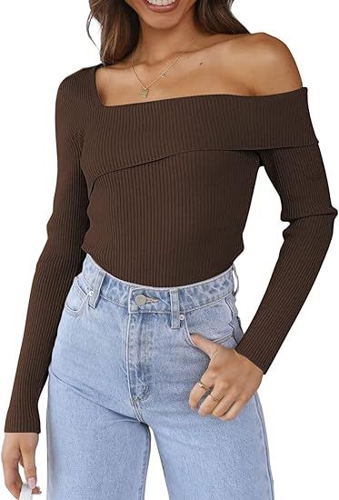 LILLUSORY Womens Off Shoulder Sweaters 2024 Fall Long Sleeve Knitted Lightweight Going Out Pullov... | Amazon (US)