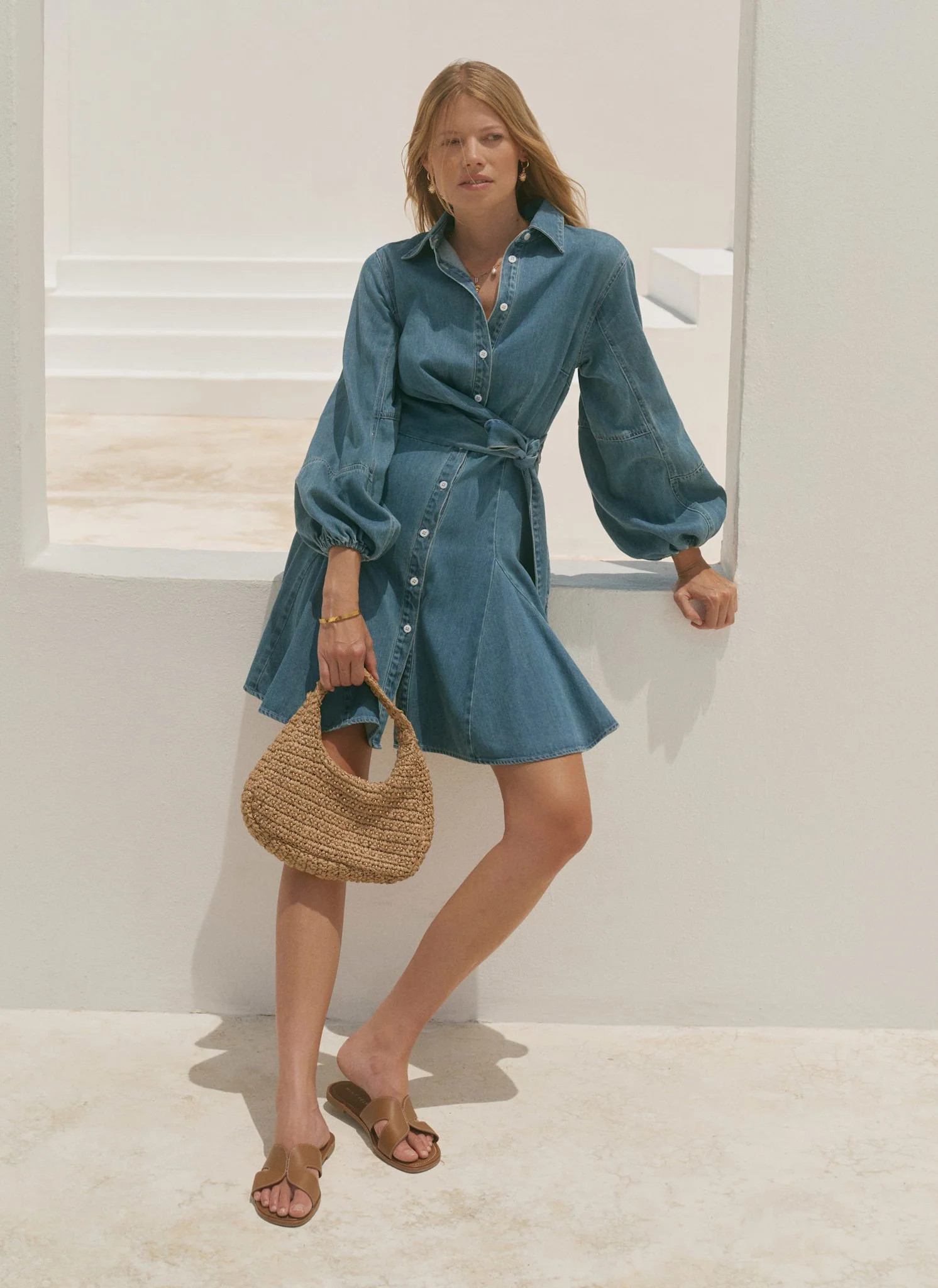 Mid Indigo Denim Mini Shirt Dress | Mint Velvet