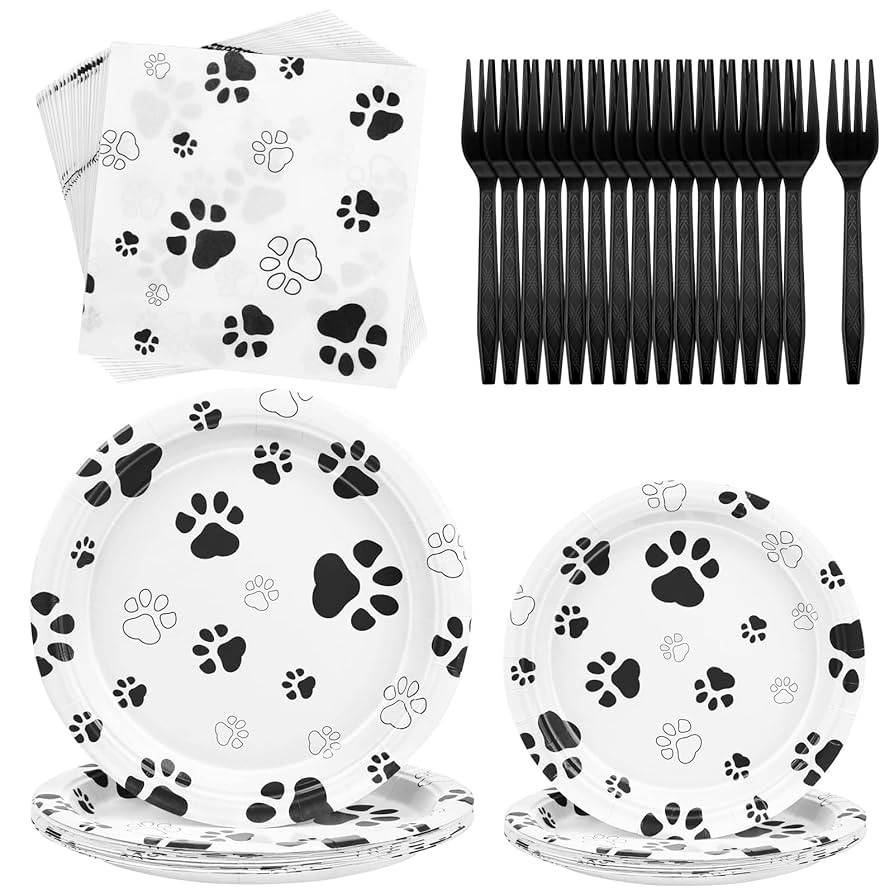 durony 72 Pieces Dog Paw Print Birthday Party Supplies Include 32 Plates, 24 Napkins and 16 Forks... | Amazon (US)