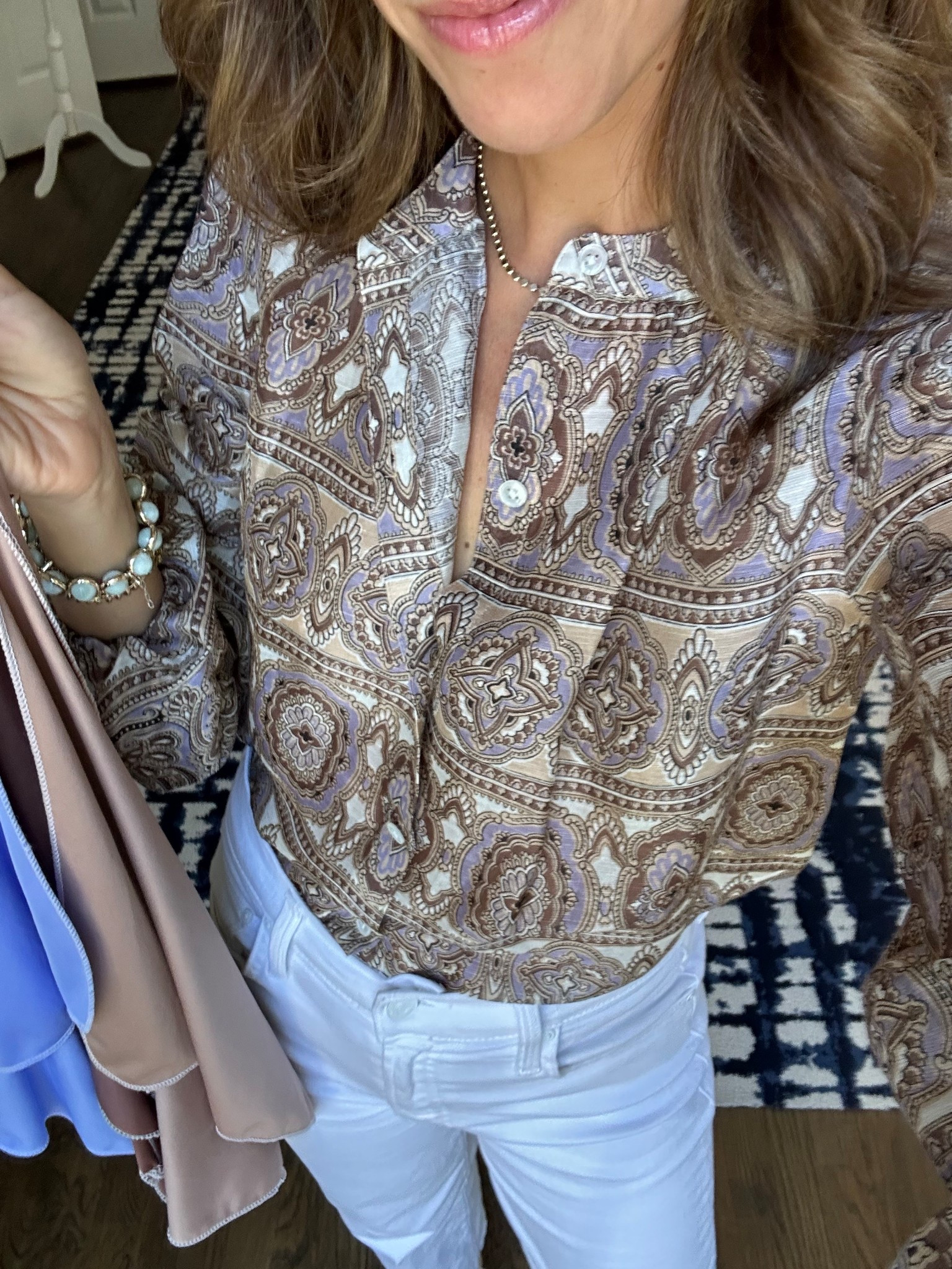 Mushroom brown & hyacinth top 
Perfect for fall transition 
#hocsummer 
#hocmushroom  


#LTKxMadewell #LTKFindsUnder100 #LTKWorkwear