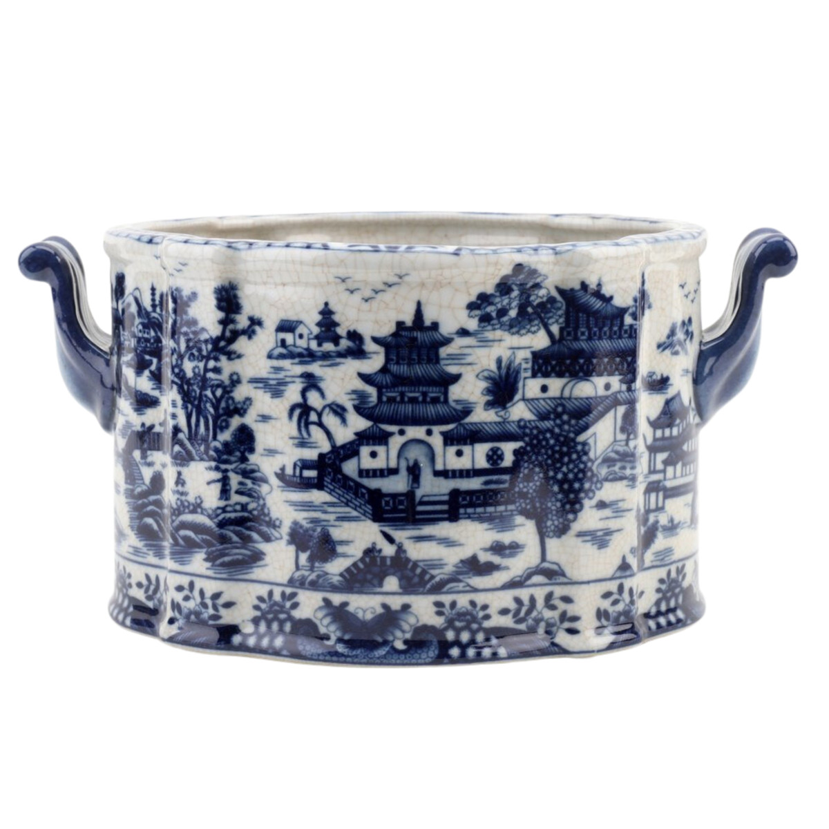 Chinoiserie Blue & White Handled Cachepot Foot Bath Planter 13.5" | eBay US