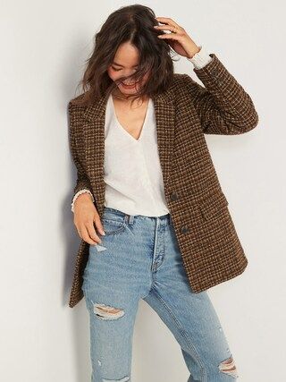 Oversized Plaid Soft-Brushed Tweed Blazer for Women | Old Navy (US)