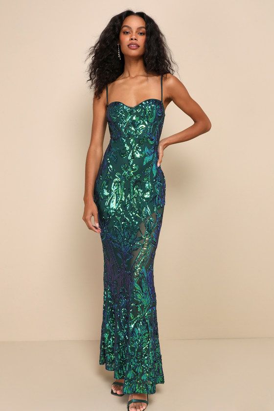 Notable Sensation Green Iridescent Sequin Mermaid Maxi Dress | Lulus